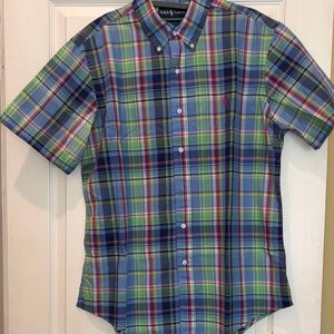Ralph Lauren Green, Blue & Navy Plaid Short-Sleeve Button-Down Shirt